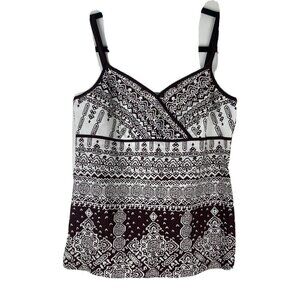 Ann Taylor Chocolate Brown and White Printed Y2K Cami Tank Top Womens Size 2